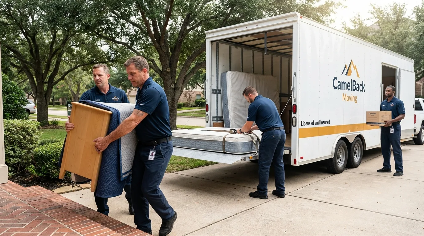 Crew loading residential truck for cross-state move from Hawkinsville, GA