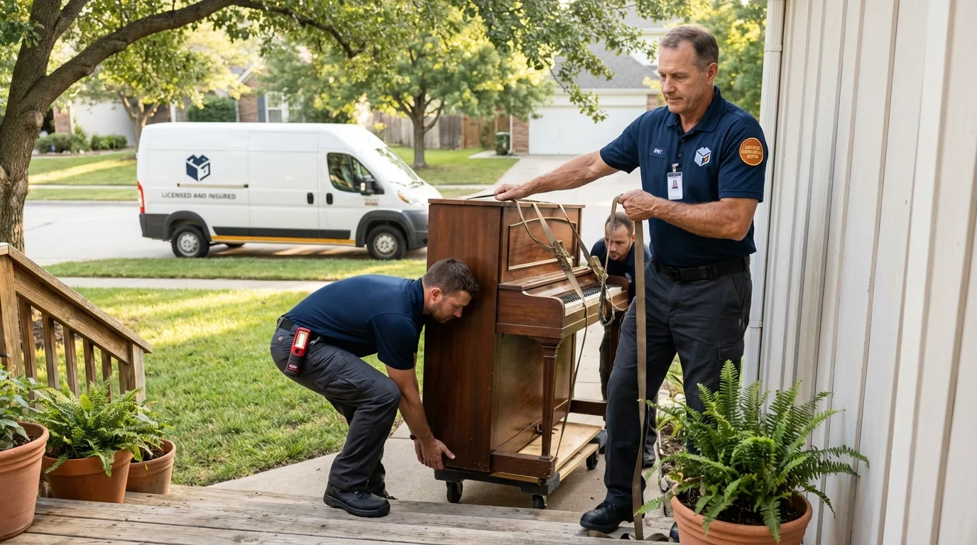 Licensed piano movers securing grand piano in Hawkinsville, GA